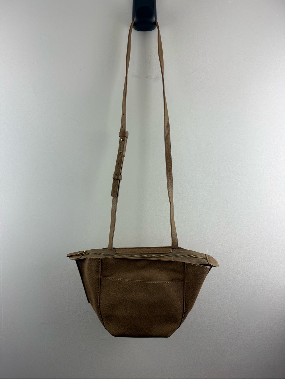 Anthropologie Tan Pebbled Vegan Leather Trapeze Crossbody Bag